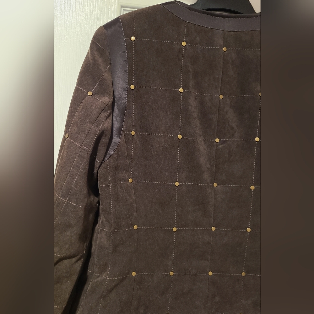 Doncaster Chocolate Brown SOFT Quilted Zip Blazer Jacket Chic - Picture 10 of 16